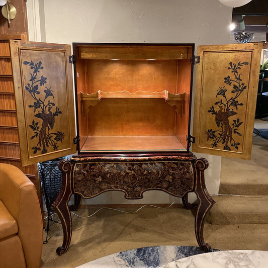 Deep Red & Gold Painted Regency Bar Cabinet