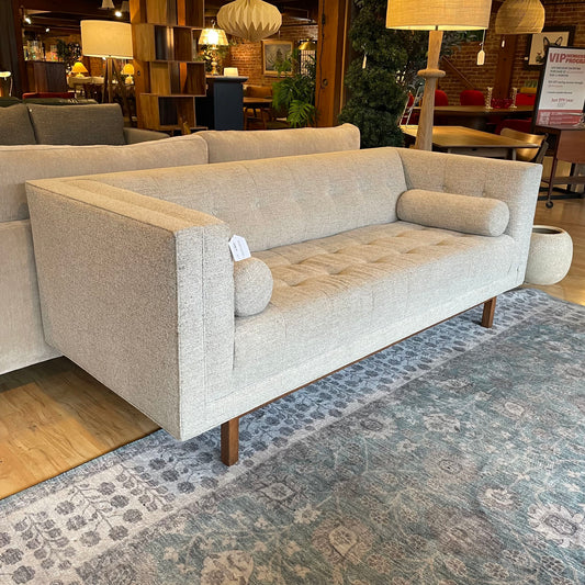 COUCH Shelter Arm Light Gray Tufted Sofa w/ Bolster Pillows