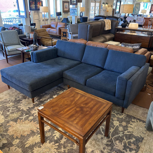 Modern Blue LAF Chaise Sectional w/ Turned Legs