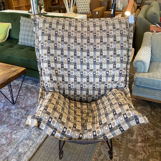 LINENFIELD Taupe Geometric Pattern Puffy Scrolly Rocker U ACCENT CHAIRS