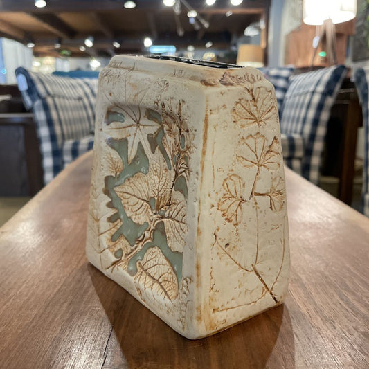 Malaysia Handcraft Leaf Motif Square Pottery Vase