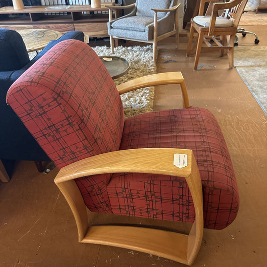 Red Patterned Wood Arm Chair U ACCENT CHAIRS