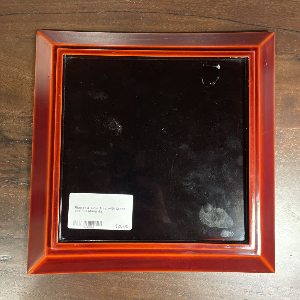 Russet & Gold Tray with Crane and Full Moon