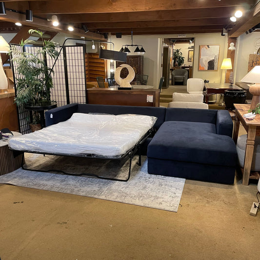 Riley Deep Blue Velvet Storage Sleeper RAF Sectional