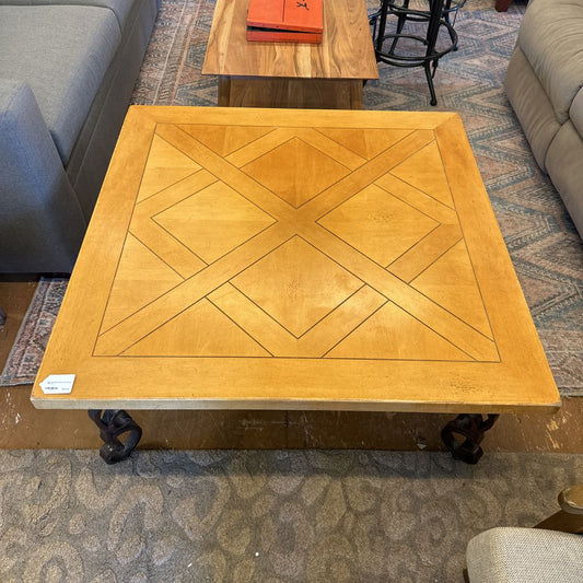 Cast Iron Base Wood Top Coffee Table