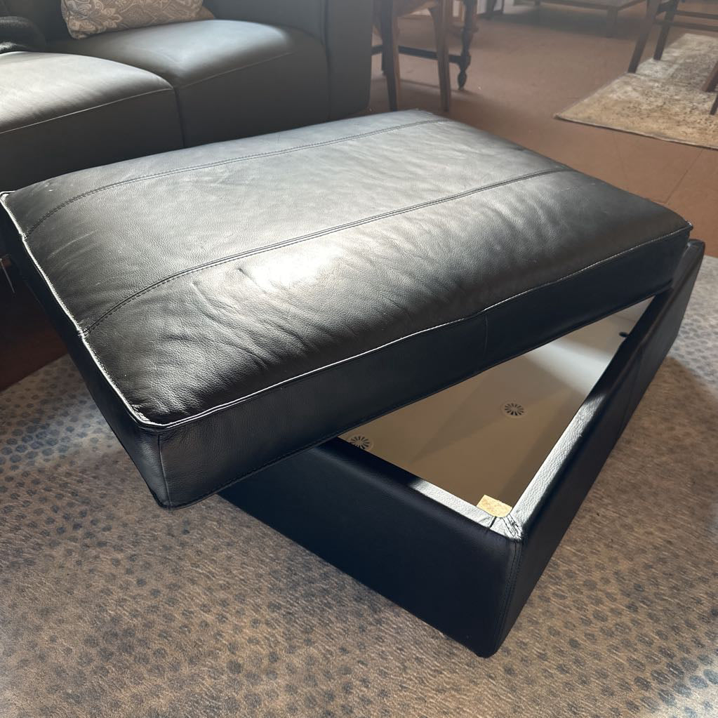 Black Leather Storage Ottoman U OTTOMANS