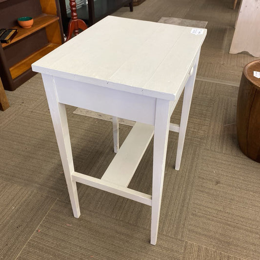 Tall White Side Table w/Drawer