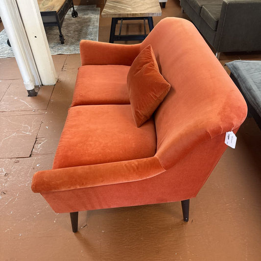 Orange Velvet Loveseat