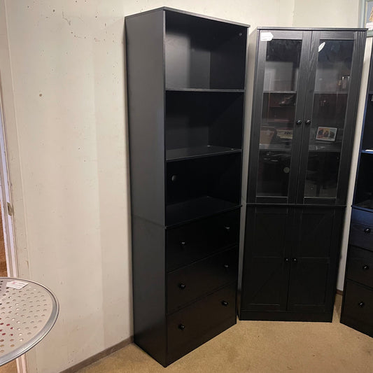 Black Farmhouse Style Bookcase w Bottom Drawers