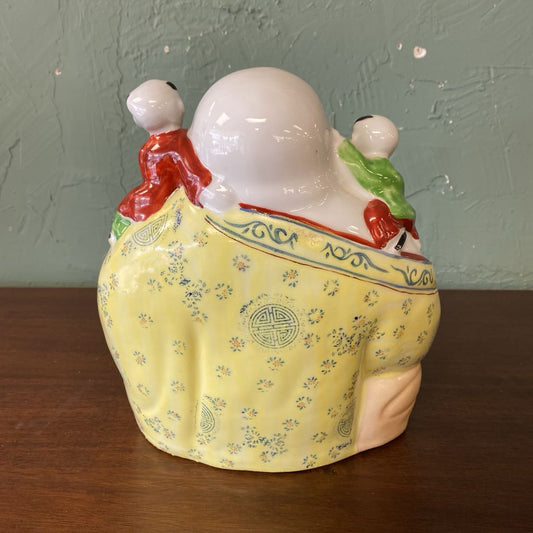 Chinese Laughing Buddha w/Children Porcelain Figurine UNIQUE FINDS