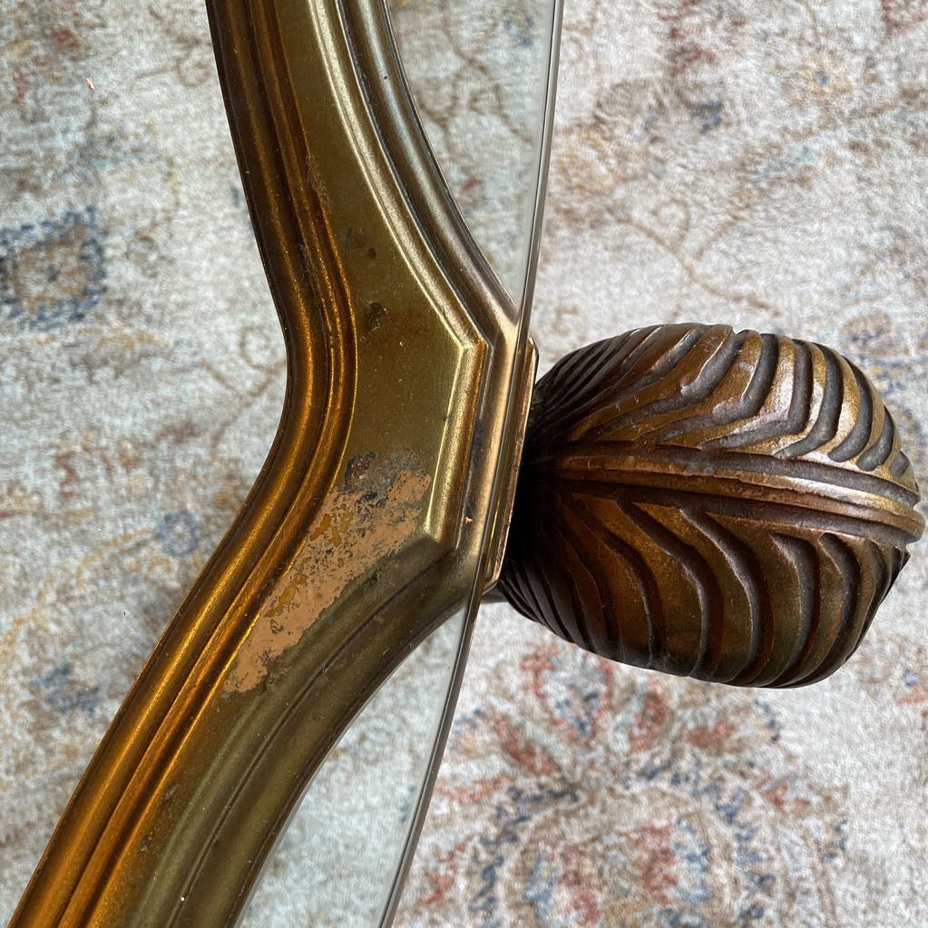 French Provincial Golden Oval Coffee Table with Glass Top