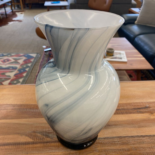 White Bluegrey Swirl Artglass Vase