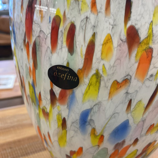 KROSNO JOZEFINA White Multicolor Splash Art Glass Vase