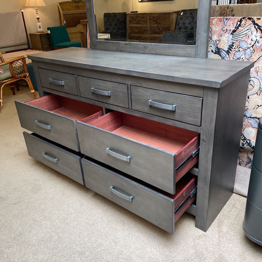 Scandinavian Design Carter Grey 7 Drawer Lowboy with Mirror C LOWBOYS