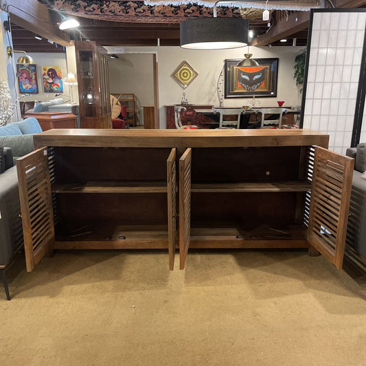 Mango Wood Slatted 4 Door Credenza