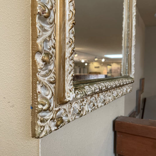 White Ornate Frame Small Rectangular Mirror