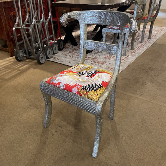 Handmade Metal Lions Head w/ Vintage Kimono Upholstery Dining Chairs (SET OF 4) C DINING CHAIRS