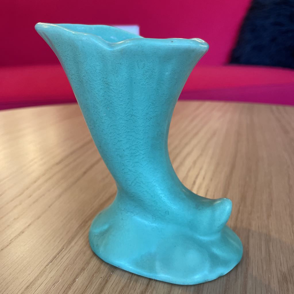 Vint. Sm. Green Horn Vase