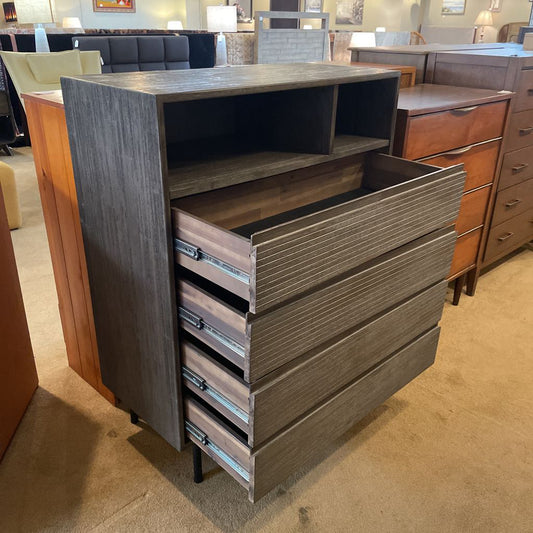 Cubby Top Dark Grey 4 Drawer Highboy