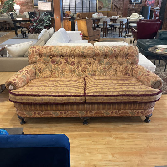 Vintage Tufted Floral & Asian Upholstered Sofa