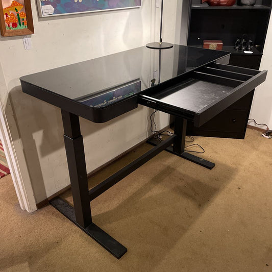 Black Smoked Glass Top Mechanical Standing Desk