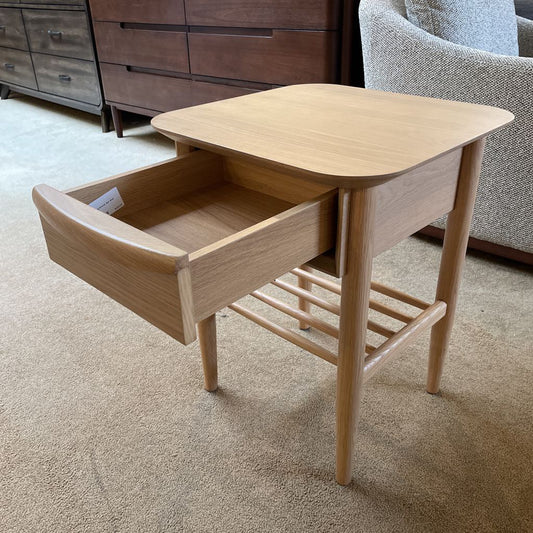 Oak Single Drawer Slat Shelf Nightstand