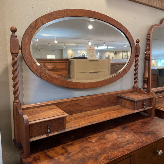 Antique Oak Chest of Drawers w Oval Mirror