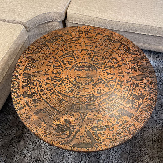 Danish-Made Brushed Copper Aztec Sun Dial Coffee Table