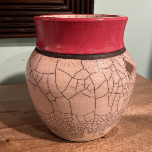 Joel Gibson/PNW Potter--White Crackle with Red Rim Pot