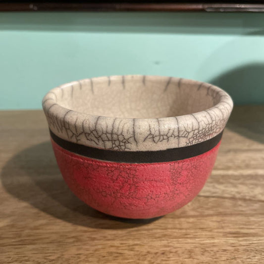 Joel Gibson/PNW Potter--Small White Crackle Bowl with Red Rim