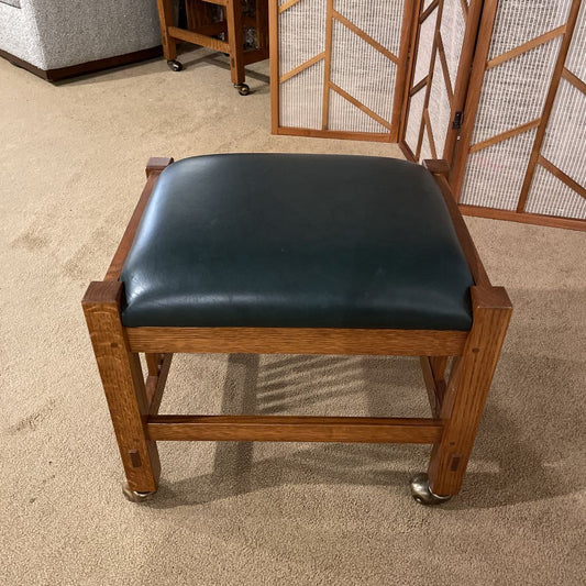 Stickley Mission Style Green Leather Ottoman