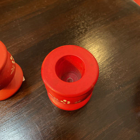 Norwegian Rosemaling Small Red Candleholder SET/2