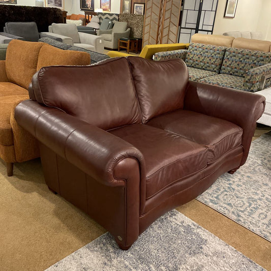 Burgundy Leather Rolled Arm Loveseat U LOVESEATS