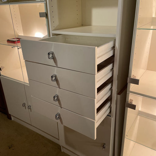 White Narrow Shelves with Drawers