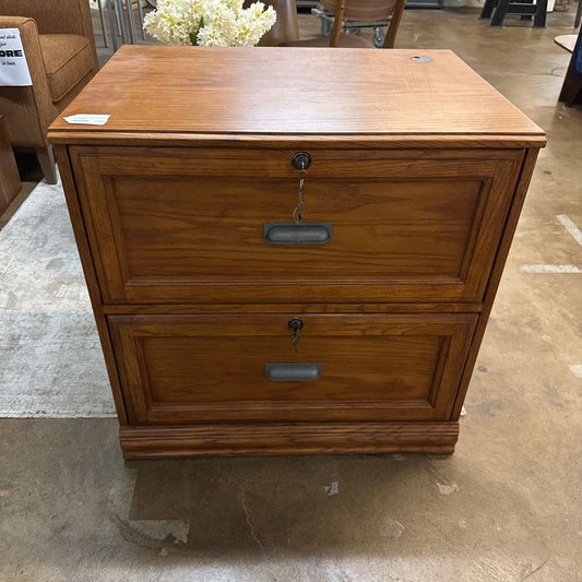 2 Lateral Drawer Oak File Cabinet w/ Keys