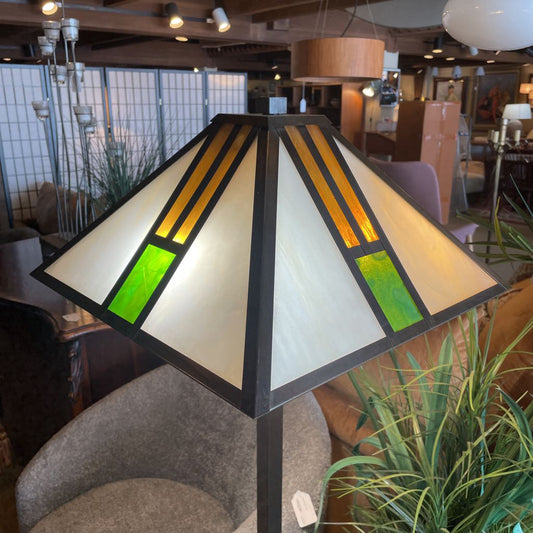 Green/Tan/White Craftsman Style Stained Glass Floor Lamp LAMPS