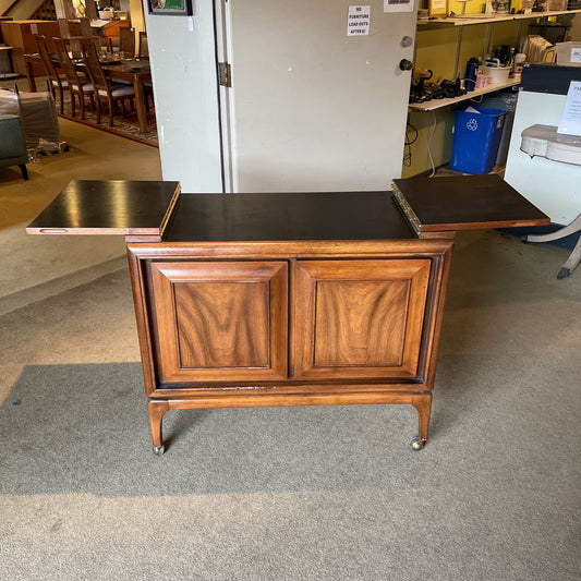 MCM Style Walnut Fold Open Bar Cabinet on Casters