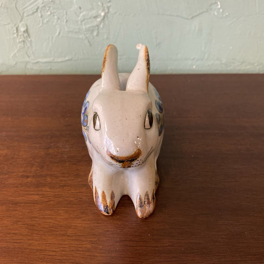 Vintage El Palomar Pottery Blue Floral Rabbit Figurine (L) SMALLS