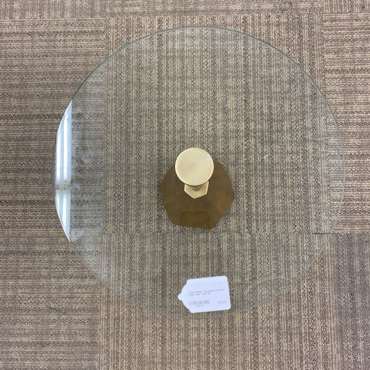 Round Glass Top Geometric Gold Base Side Table
