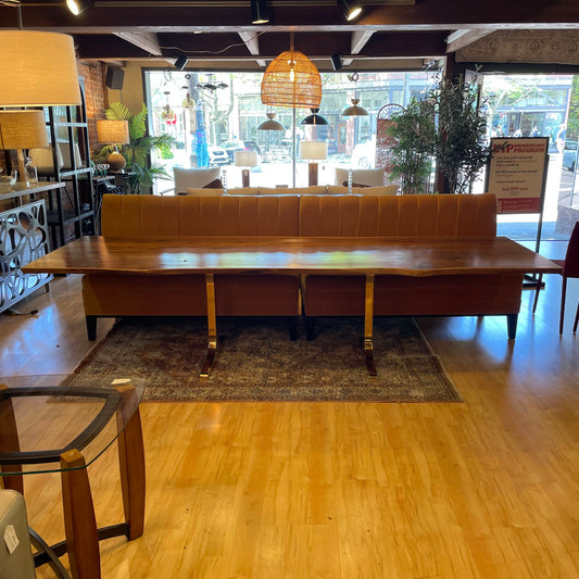 10 ft Live Edge Walnut Dining Table w/ Brass Legs