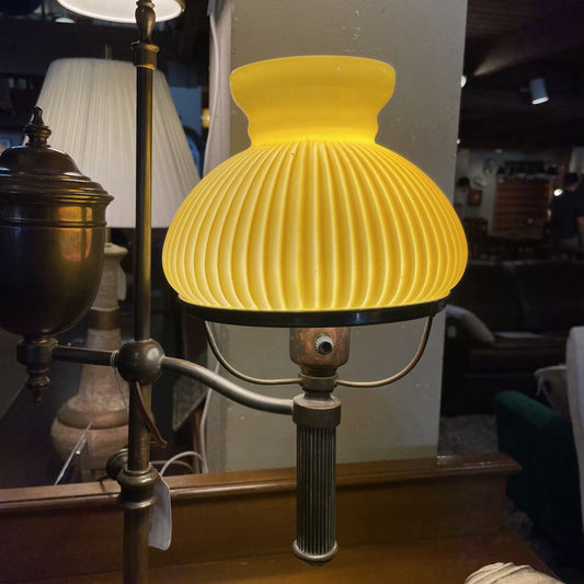 Brass Student Lamp w Yellow Glass Shade