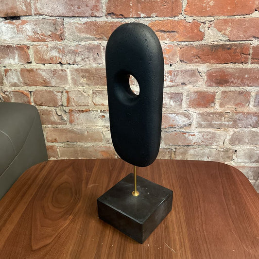 Black Modern Elliptical Sculpture on Heavy Square Black Base