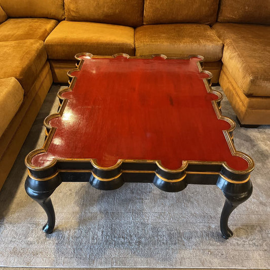 Red & Gold Chinoiserie Style Pie Crust Edge Coffee Table C COFFEE TABLES