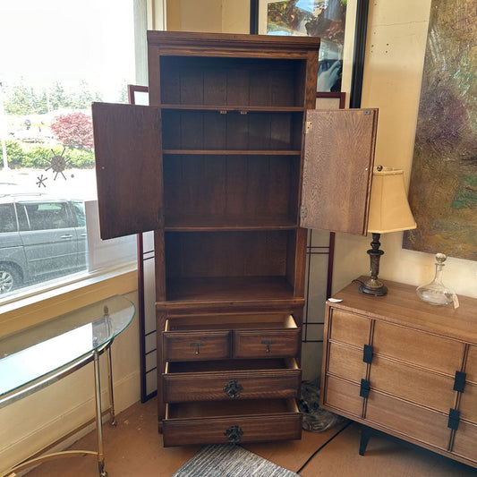 Vintage Tall Oak Spanish Hutch w/ Drawers C CABINETS