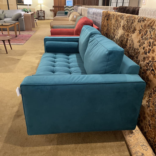 Teal Velvet Tufted Seat Sofa with Bolster Pillows U SOFAS