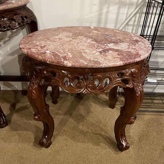 Carved Round Stone Top Side Table C SIDE TABLES
