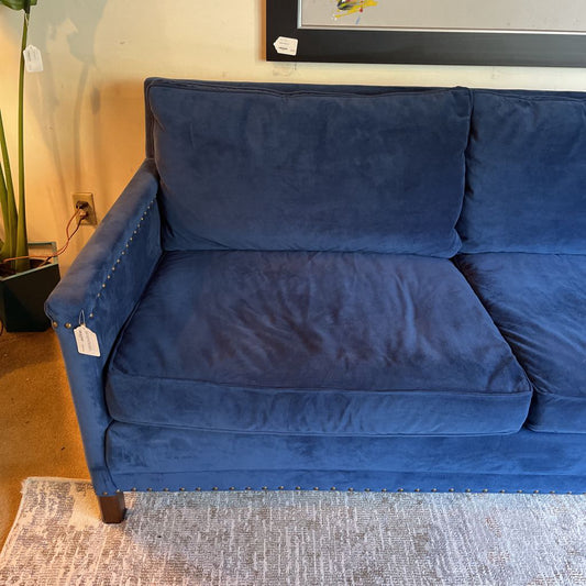 Crate and Barrel Blue Studded Down Velvet Two Seat Sofa U SOFAS