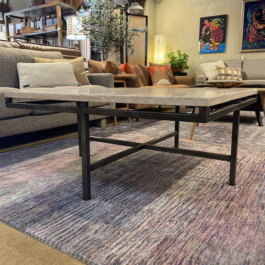 Metal Frame Stone Top Coffee Table (As Is) C COFFEE TABLES
