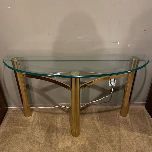 Brass & Glass Demilune Console Table C CONSOLE TABLES