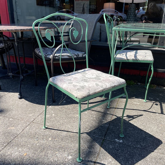 Green Metal Glass Top Outdoor Table & set of 4 Chairs OUTDOOR